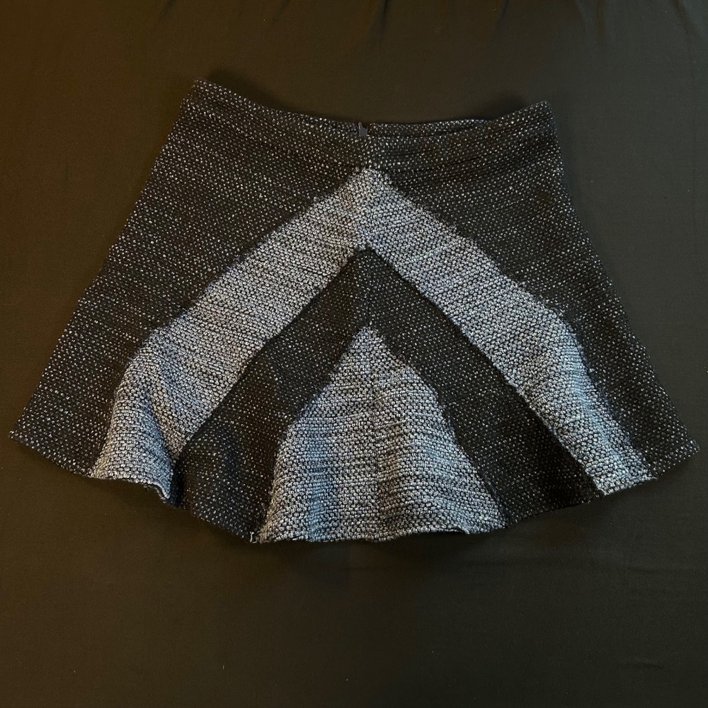 derek lam crosby 10 mini skirt tweed patchwork blue black aline flouncy whimsy
